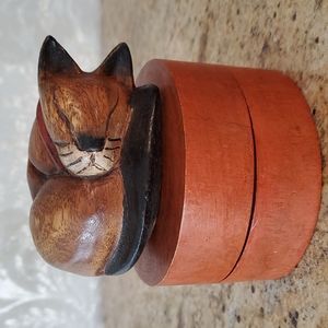 Hand carved wooden sleeping cat box